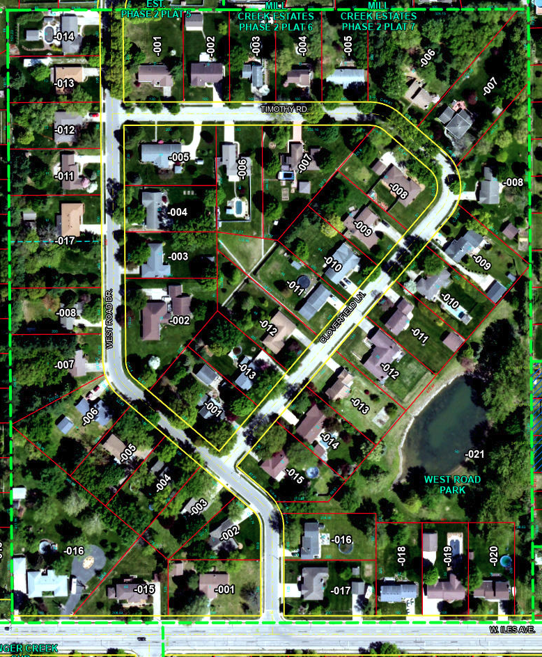 Sangamon County GIS parcel map showing West Road Park lot boundaries
