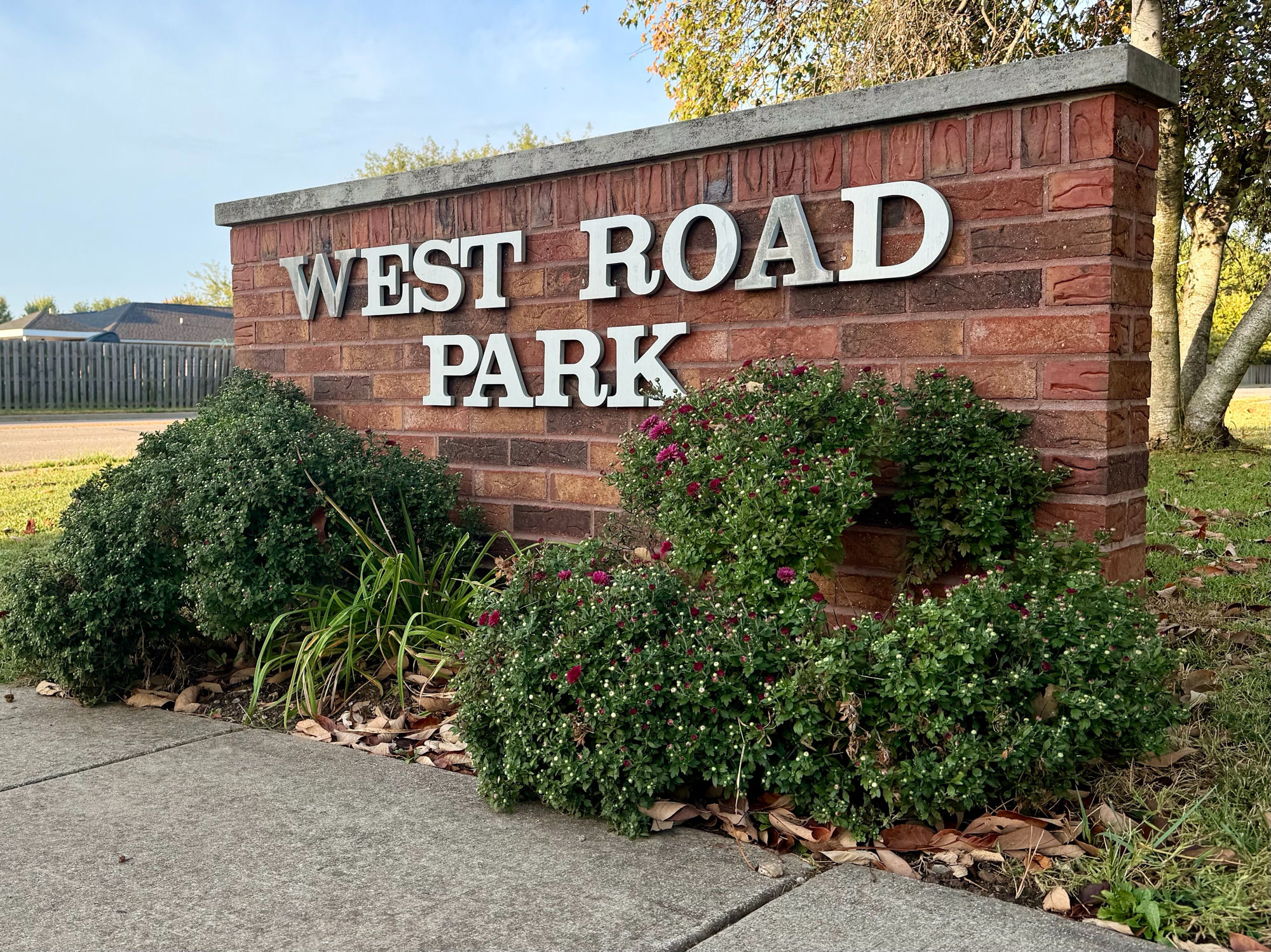 West Road Park neighborhood entrance sign